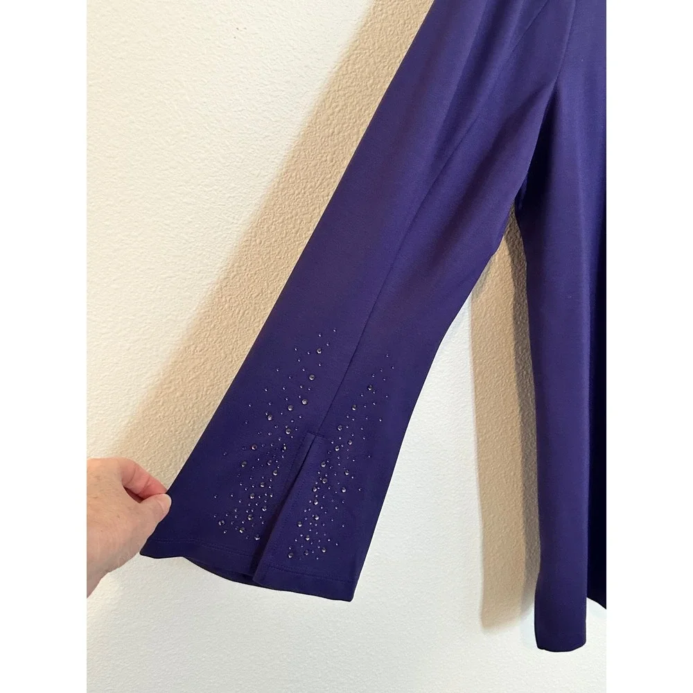 Chico's Rhinestone Embellished Split V-Neck Knit‎ Tunic Top Size 3 XL Purple - Picture 6 of 9